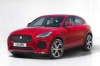 2019 Jaguar E-Pace P300 R-Dynamic AWD in Firenze Red Metallic from a front left three-quarter view